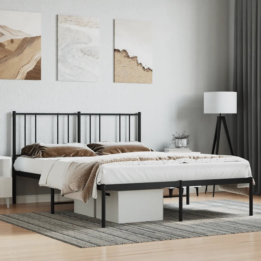 Letto matrimoniale | Letto per adulti | Giroletto con Testiera in Metallo Nero 120x200 cm