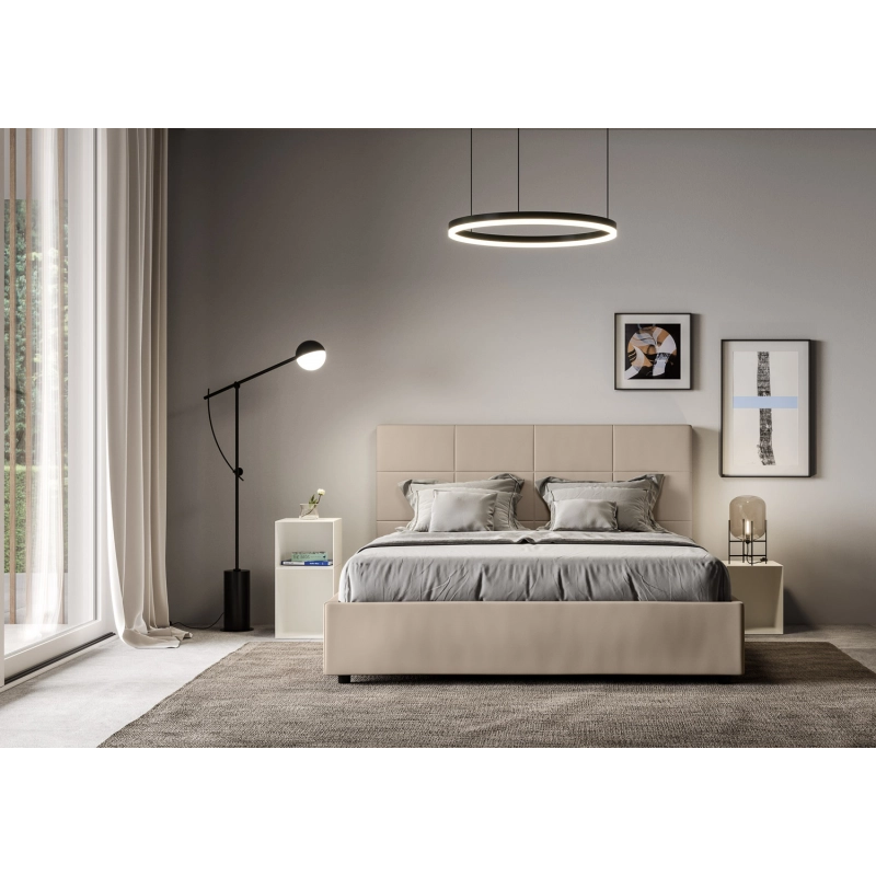 Letto imbottito Matrimoniale 160x210 cm Mika - Similpelle,Tortora,Con rete