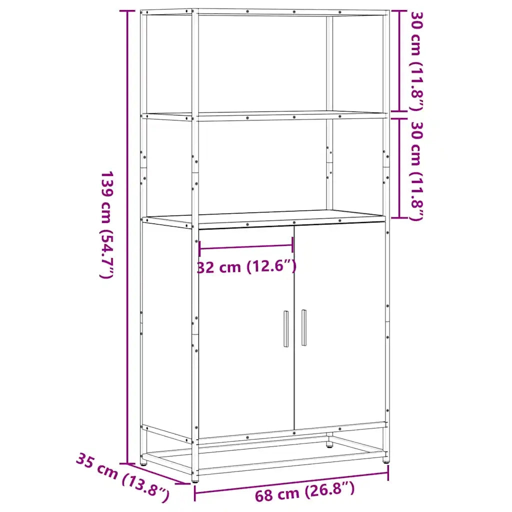 Credenza Rovere Sonoma 68x35x139 cm Legno Multistrato Metallo
