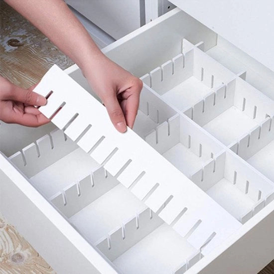 12 pacchi di separatori per cassetti in PVC, 45 x 9 cm, separatori per cassetti in PVC rigidi, organizzatore per abbigliamento, calze, cassetti, scrivania, bagno, ufficio, bianco