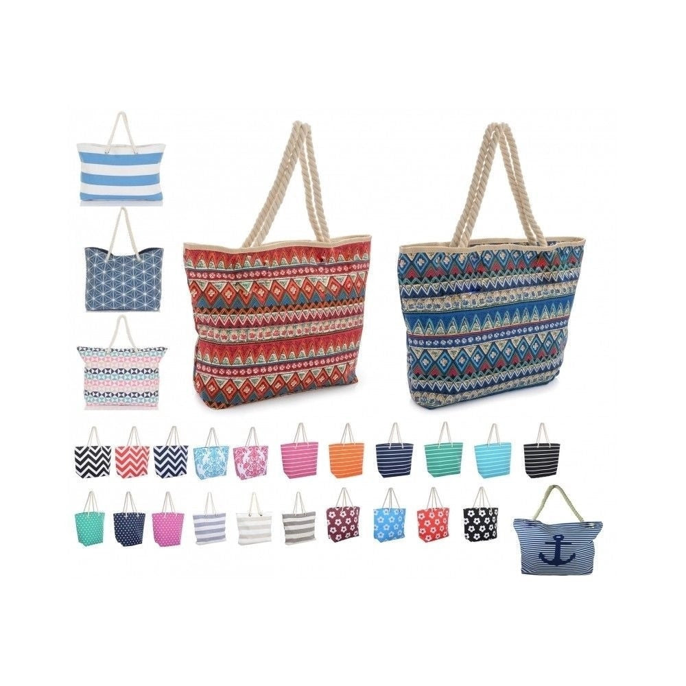 Trade Shop - Borsa Da Spiaggia 47x32cm Casual Manici Tela Retro' Vintage Azteco Righe Scuola -