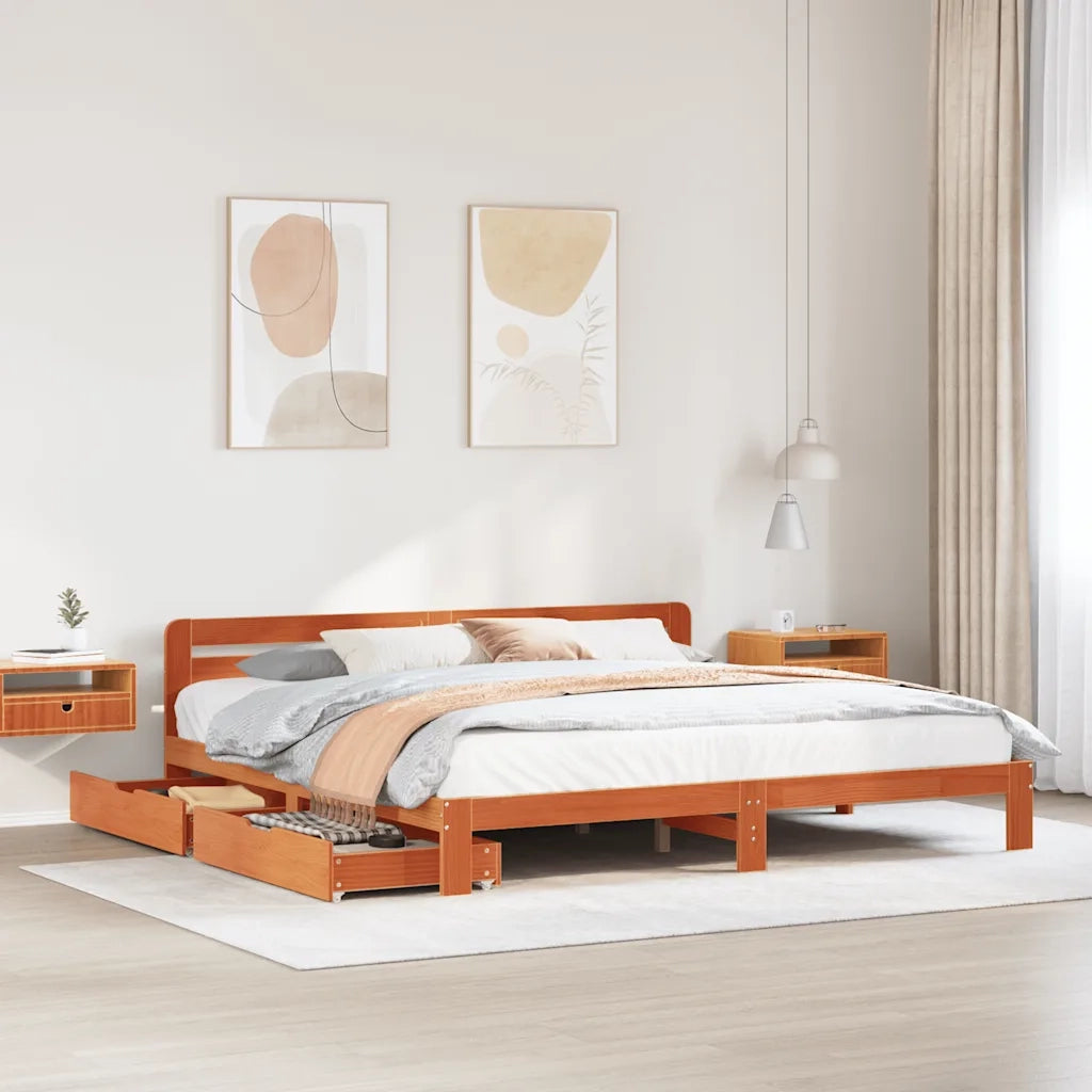 Letto matrimoniale | Letto per adulti | Giroletto senza Materasso Marrone Cera 180x200 cm Legno di Pino