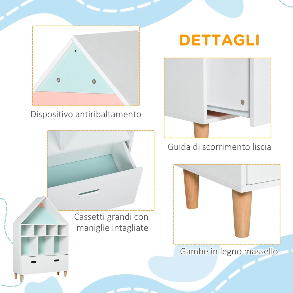 Libreria Scaffale Portagiochi per Cameretta 82x30x126 cm  Bianca