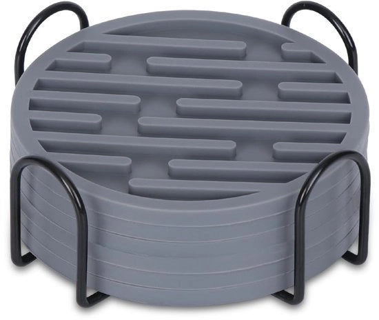 Onderzetters per vetro, set di 6 tappeti di supporto rotondi in silicone, supporti ad assorbimento per bicchieri, supporti per decorazione domestica (grigio)