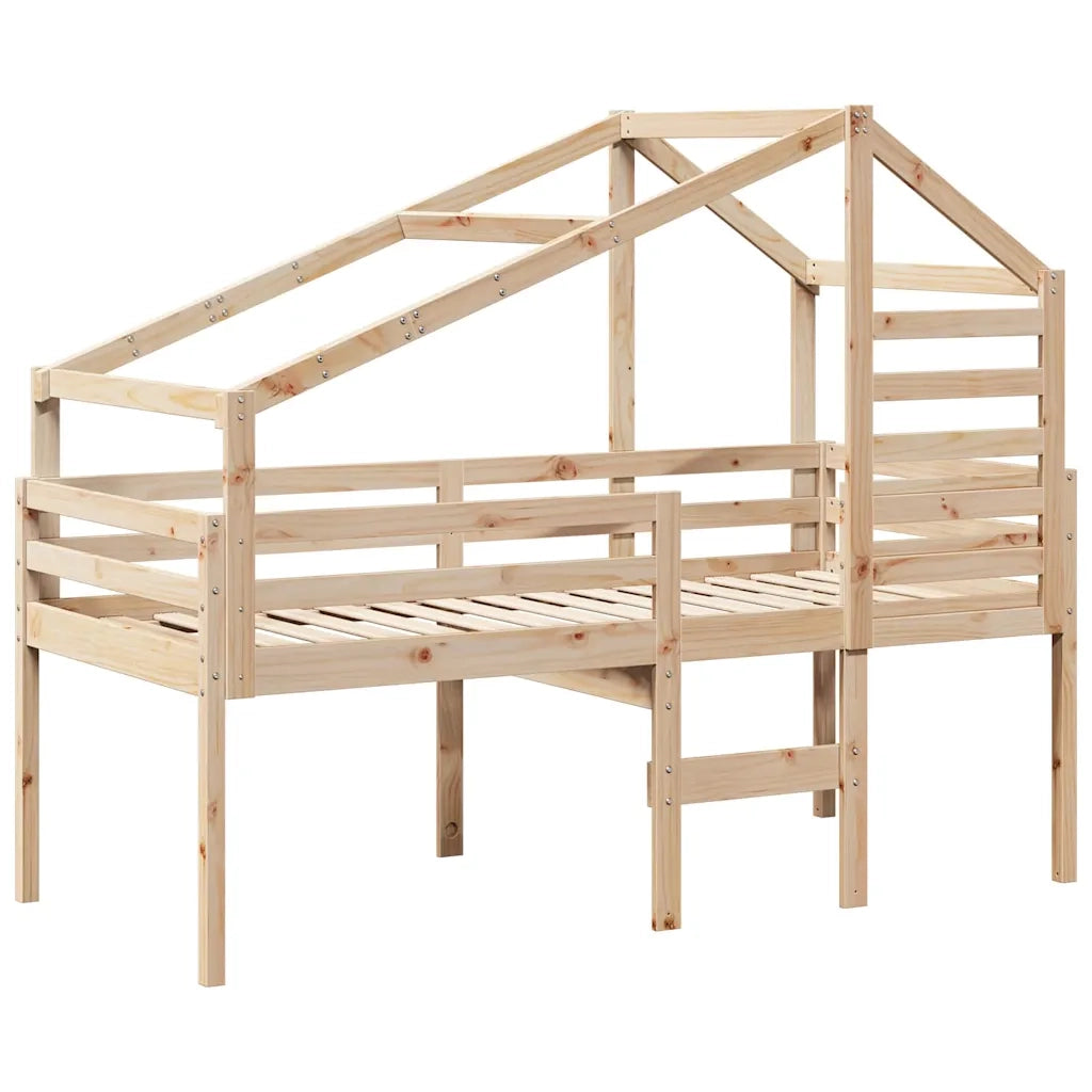 Letto singolo | Letto per adulti | Letto a Soppalco con Tetto 90x200 cm in Legno di Pino