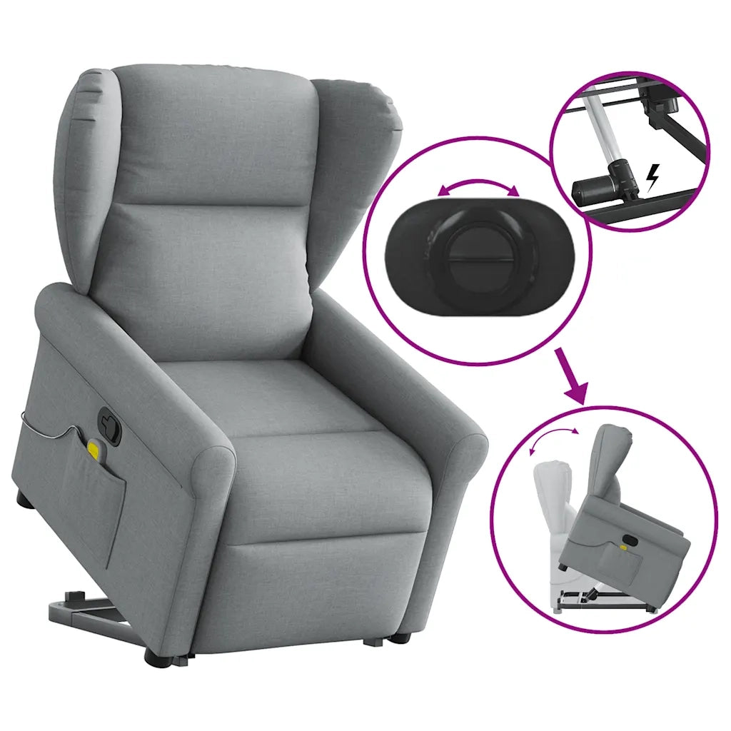 Poltrona Alzapersona Massaggi Reclinabile Grigio Chiaro Tessuto 3303384