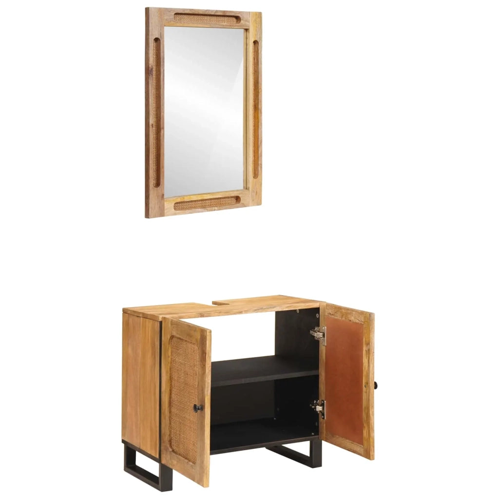 Set da Bagno con porta 2 pcs Marrone Legno di mango massello