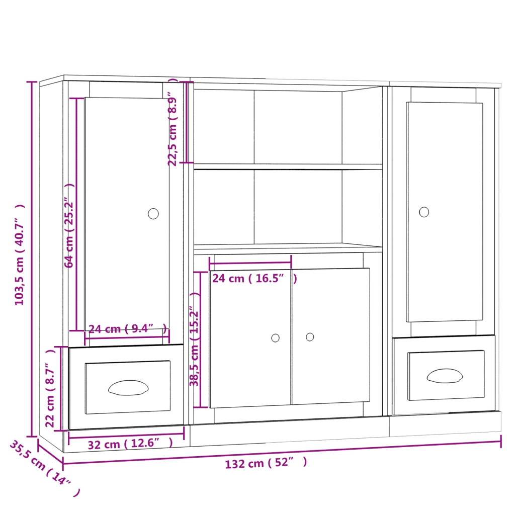 Credenze 3 pz Grigio Sonoma in Legno Multistrato 3185317