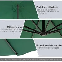 Ombrellone da Esterni Decentrato con Manovella, in Acciaio e Poliestere Anti-UV, 3x2.5 m, Verde
