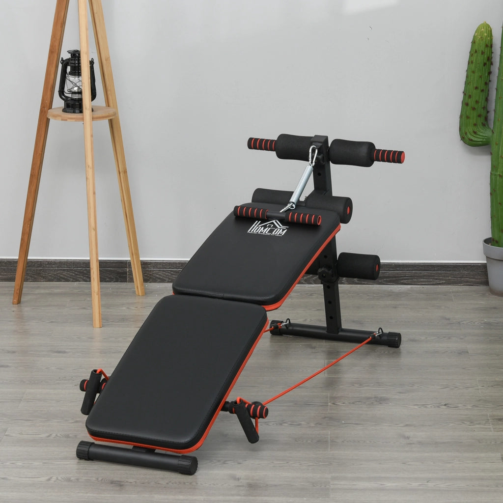 Panca Sit Up Addominali con Cavi ¨C zephmum ¨C Regolabile e Ripiegabile, Acciaio Nero+Rosso 137x51x50-66 cm