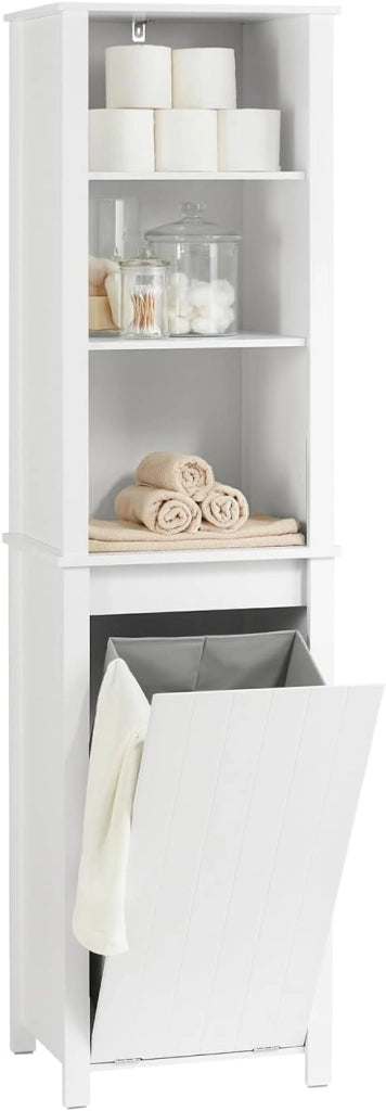 Mobile Sottolavabo Bagno – Mobiletto Bagno con 2 Ante, Ripiano Regolabile & Coprisifone – Mobile Bagno Salvaspazio Compatto, Bianco, 60x65,5x34cm BZR101-W
