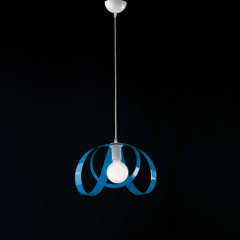 Sospensione Moderna 1 Luce Ferro Laccato Bianco E Azzurro Serie Piovra