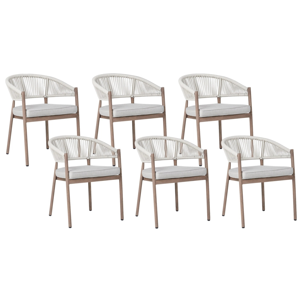 Set da pranzo da giardino a 6 posti in alluminio bianco e legno scuro Piano del tavolo 6 sedie e tavolo da pranzo