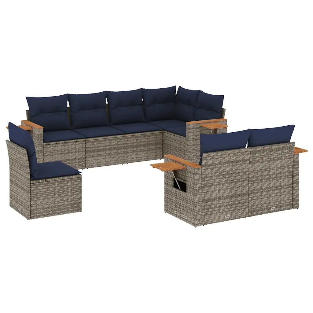 Set Divani da Giardino 8 pz con Cuscini Grigio in Polyrattan 3227006
