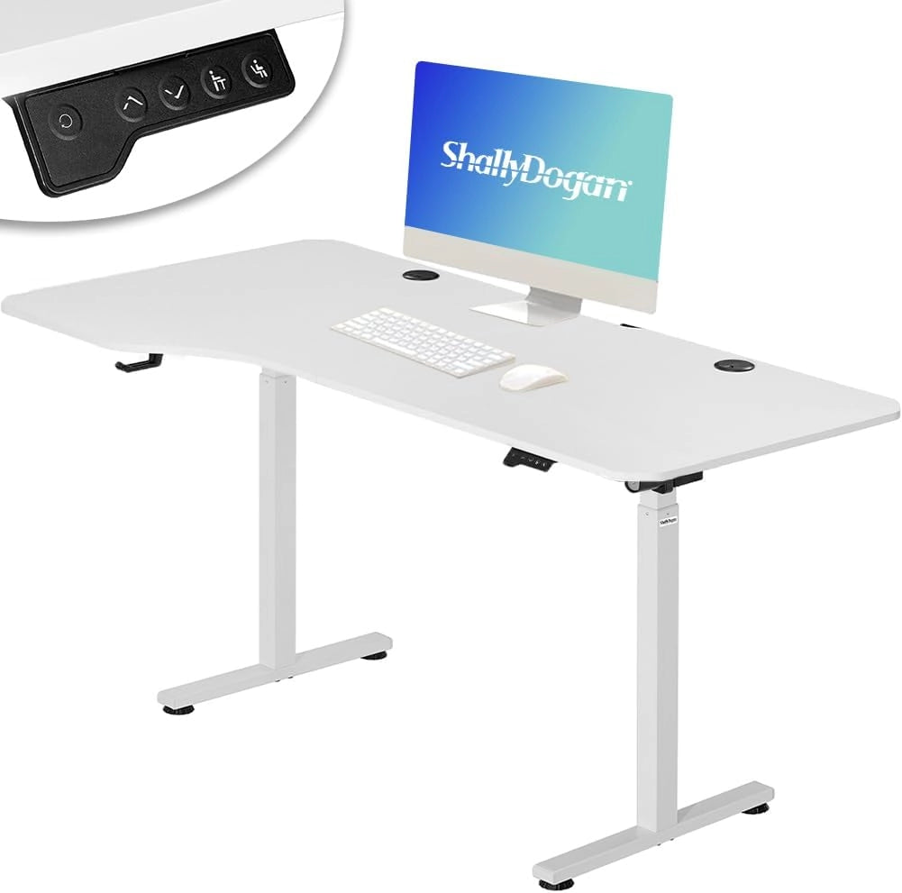 Scrivania Elettrica Regolabile in Altezza, Tavolo Motorizzato Alzabile con Console di Comando e Tasti di Regolazione, Gancio Supporto Cuffie, Standing Desk (Bianco, 160 x 75 x 72-117 cm)