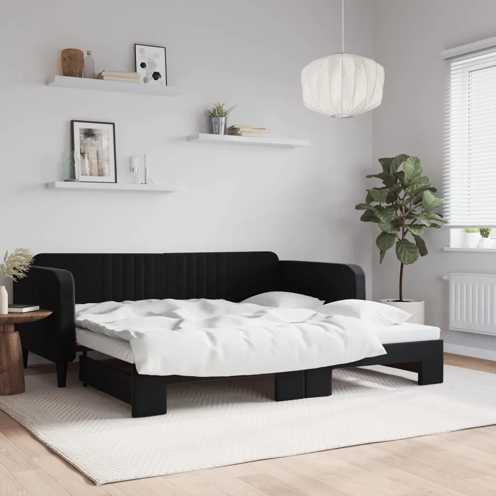 Divano Letto con Letto Estraibile-Sofa Letto-Daybed Nero 100x200 cm in Velluto 280803