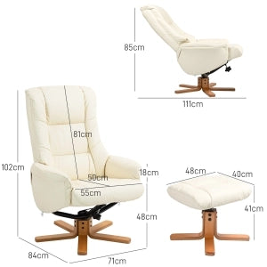 Poltrona relax con poggiapiedi, funzione reclinabile e oscillante, in finta pelle crema, per soggiorno