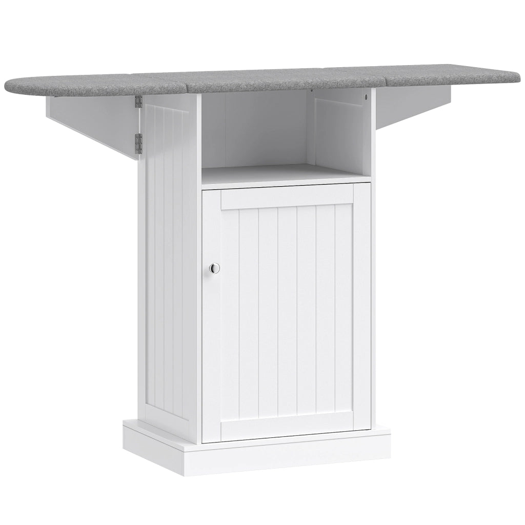 Mobile Asse da Stiro Pieghevole 121x37x89 cm a Rotelle con Ripiano Aperto e Armadietto in MDF Bianco e Grigio