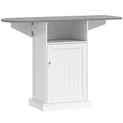 Mobile Asse da Stiro Pieghevole 121x37x89 cm a Rotelle con Ripiano Aperto e Armadietto in MDF Bianco e Grigio