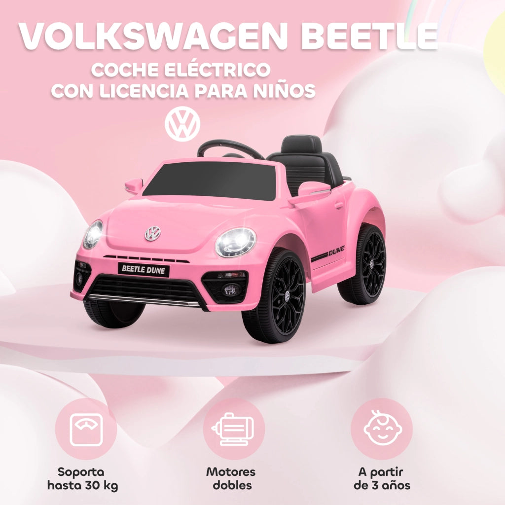Auto Elettrica per Bambini Volkswagen Beetle 12V ¨C ZephMum ¨C Rosa con Telecomando e Luci