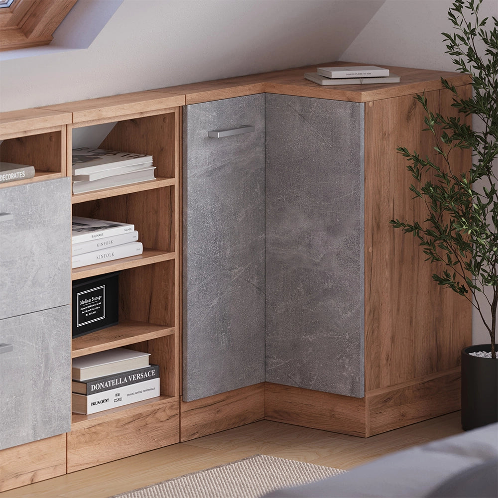 Mobile sottotetto Mobile angolare Rion Calcestruzzo/Rovere dorato 75.6 x 83.8 cm con 1 porta Vicco