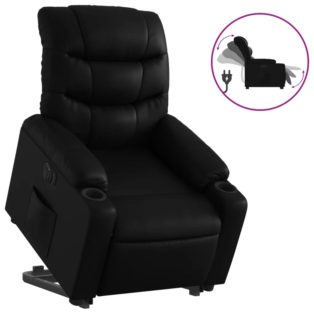Poltrona Alzapersona Reclinabile Elettrica Nera in Similpelle 3206613