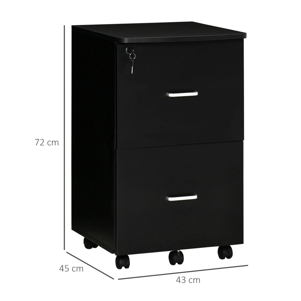 EasyComfort Armadietto da Ufficio con 2 Cassetti e 5 Ruote, Schedario in MDF e Truciolato, 43x45x72 cm, Nero