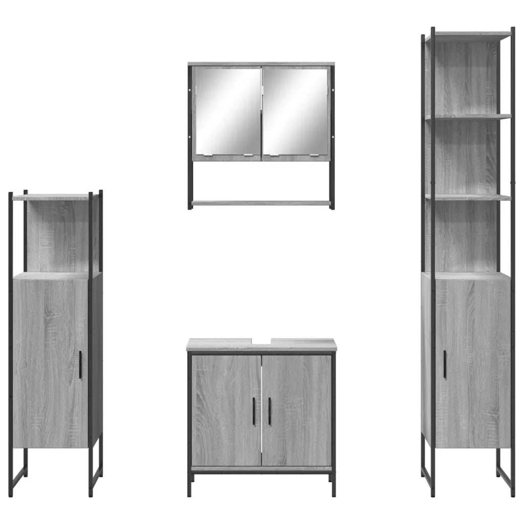 Set Mobili da Bagno | Armadio da bagno 4 pz Grigio Sonoma in Legno Multistrato