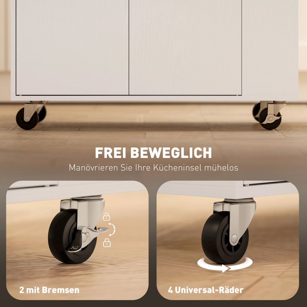CARRELLO CUCINA CON PIANO DI LAVORO, CASSETTO E ARMADIO, BIANCO