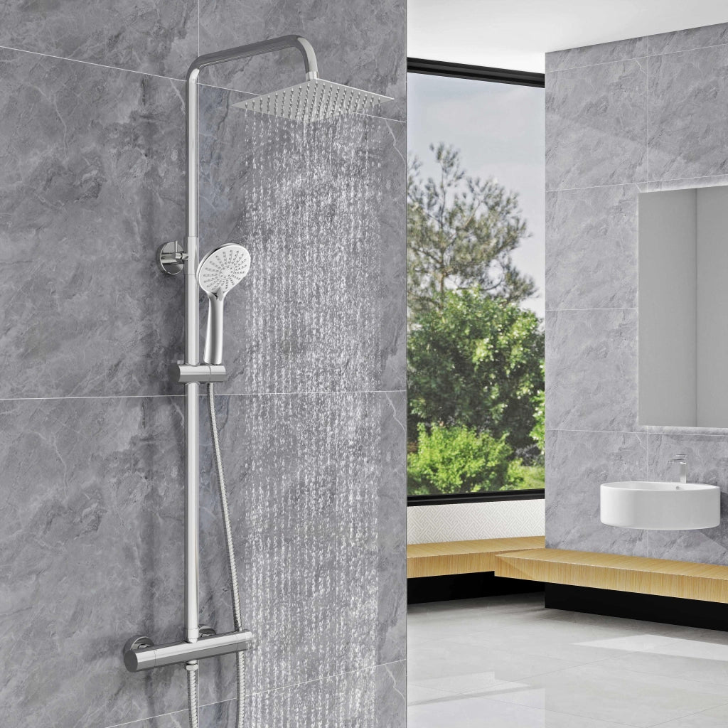 AICA Colonna doccia a ponte con soffione quadrato 20x20cm, sistema doccia con miscelatore, cromato lucido