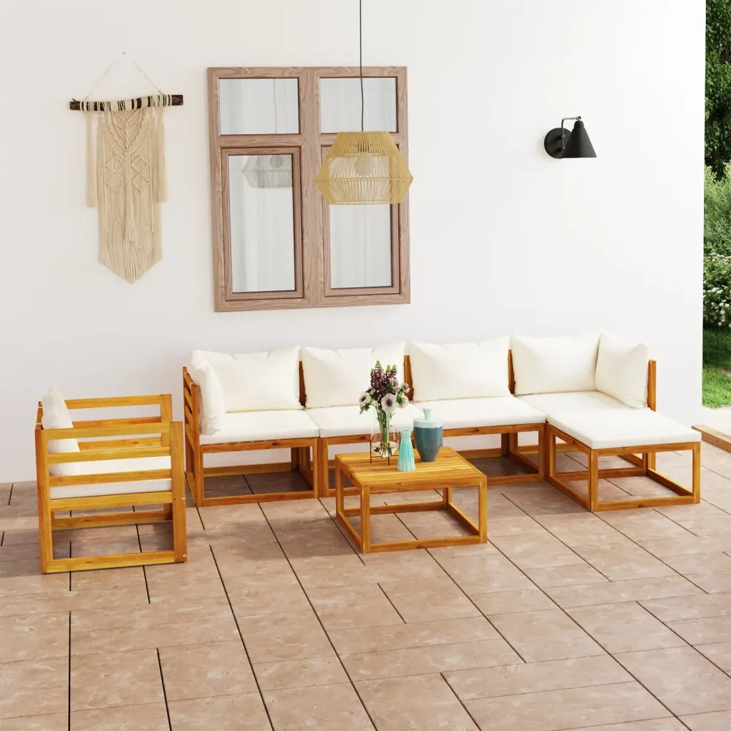 Set Divani da Giardino 7 pz con Cuscini Crema Massello Acacia 3057637