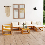 Set Divani da Giardino 7 pz con Cuscini Crema Massello Acacia 3057637