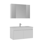 Set mobile lavabo con specchio (2 pezzi) "Side 100 v3" - 100 x 45 x 52 cm - Bianco opaco