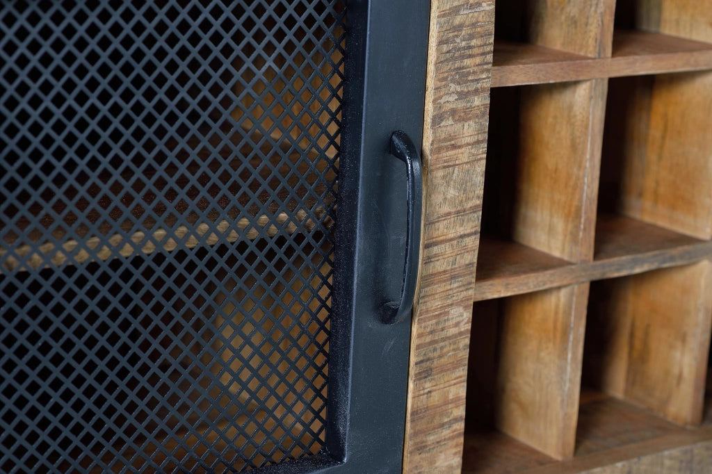 Credenza a 2 ante e 3 cassetti in massello di mango grezzo e metallo 