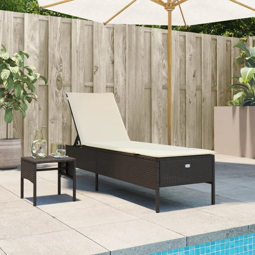 Lettino Prendisole | Sdraio da giardino | Lettino da sole con Tavolo e Cuscino Marrone in Polyrattan