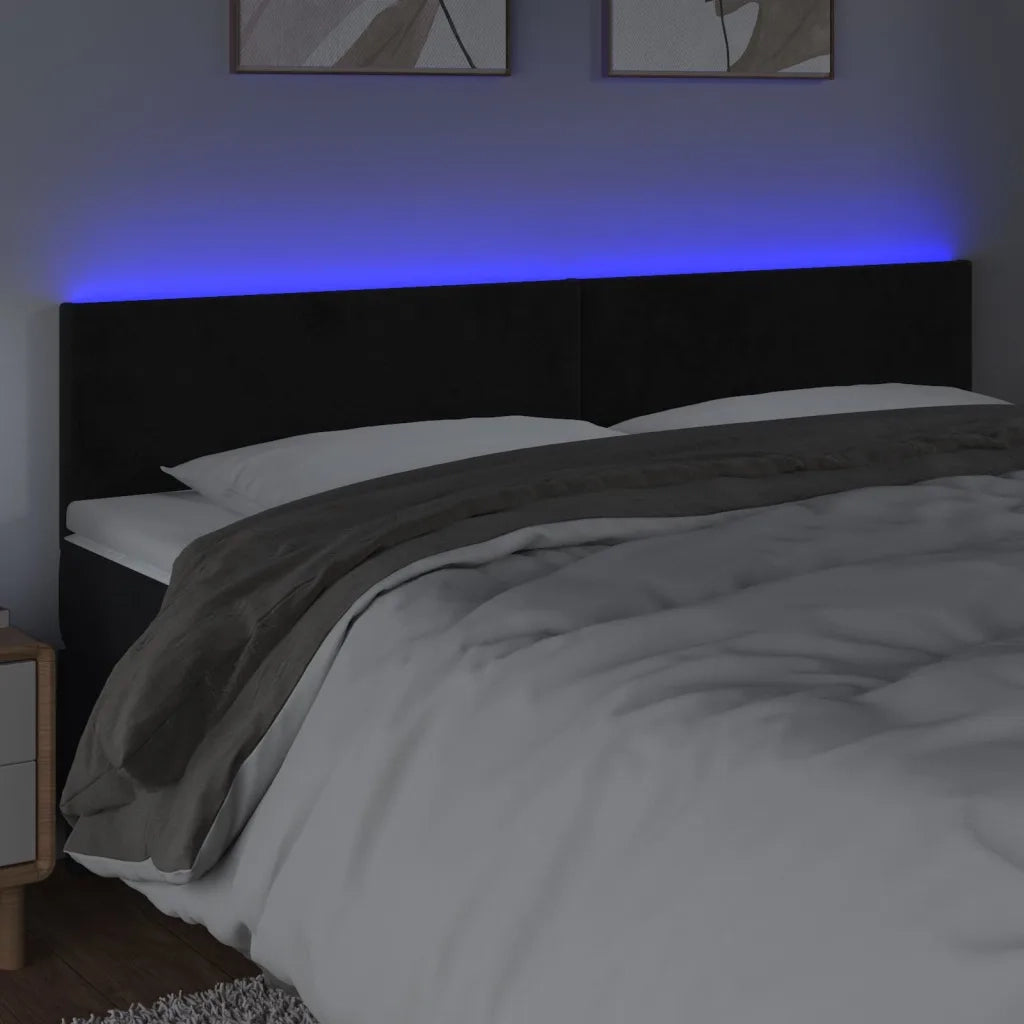 Testiera | Testata a LED Nera 200x5x78/88 cm in Velluto