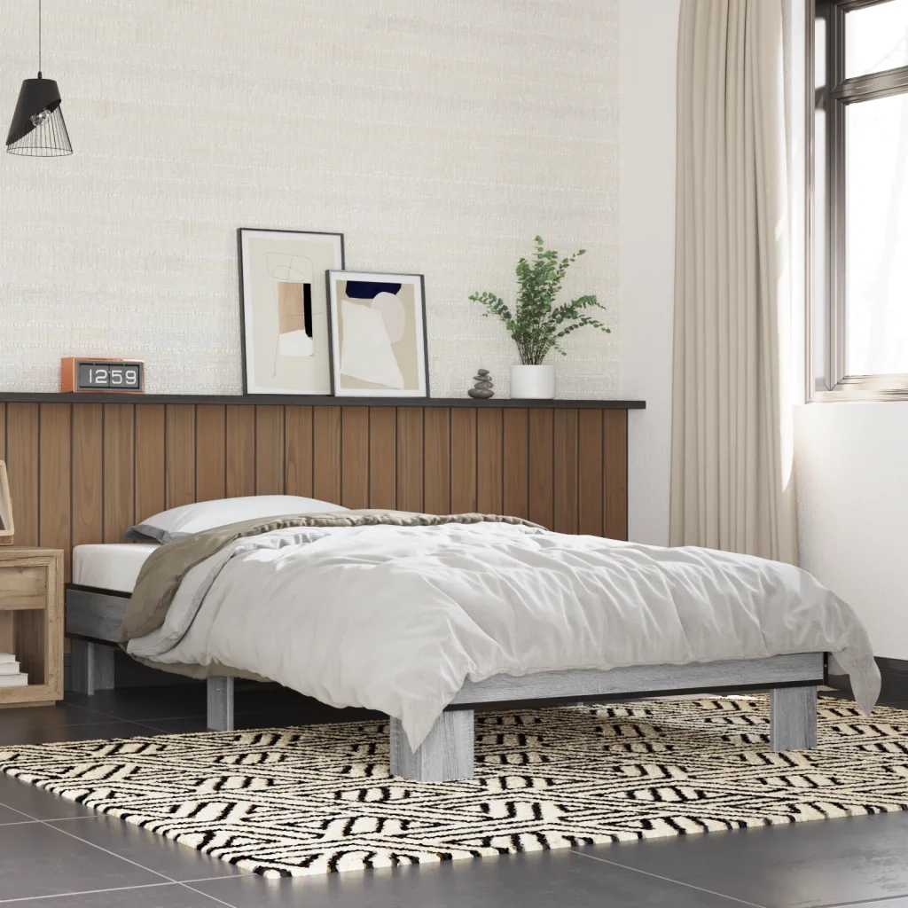 Letto singolo | Letto per adulti | Giroletto Grigio Sonoma 75x190cm in Legno Multistrato e Metallo