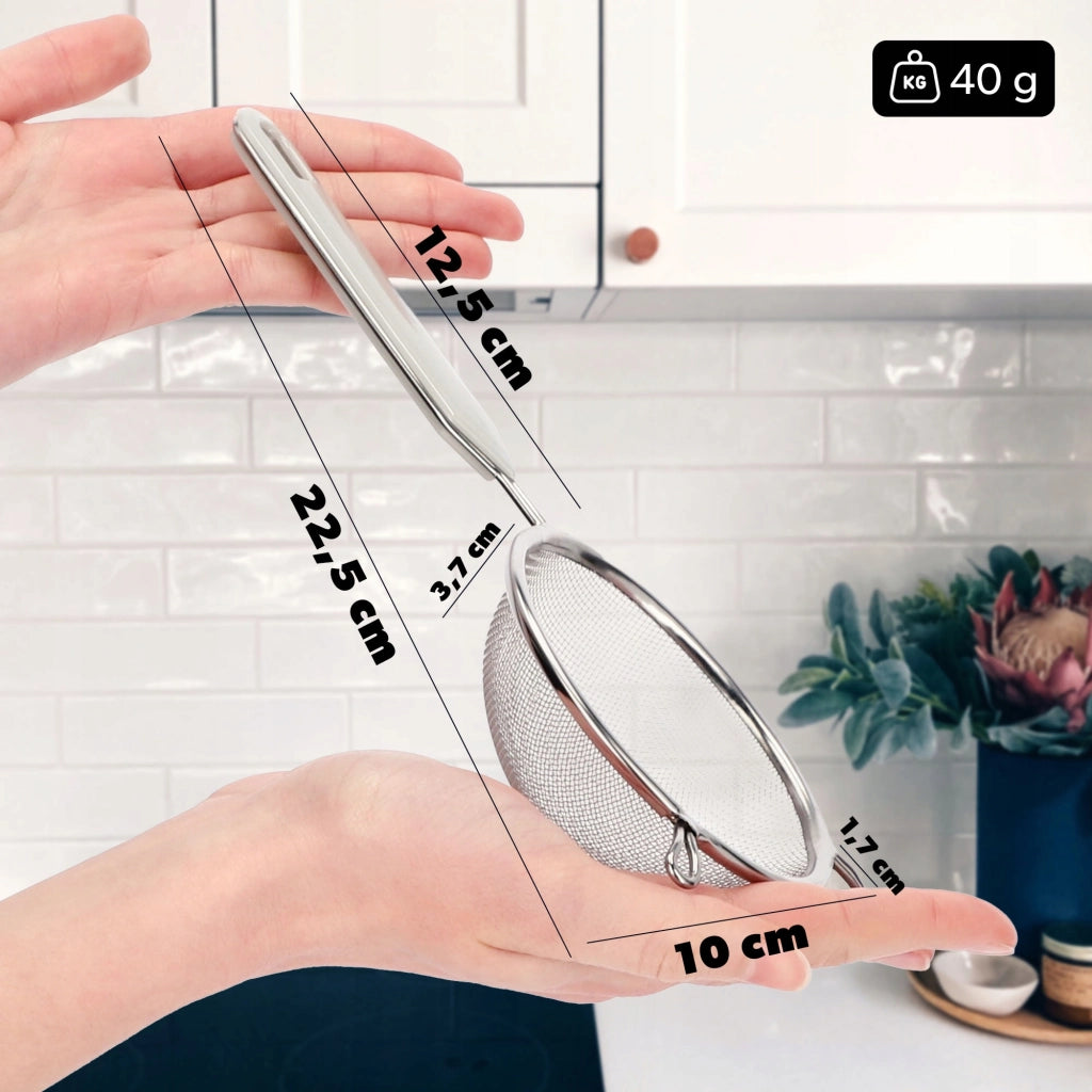 Colino da cucina KADAX con manico in acciaio per setacciare la farina, 10 cm di spessore