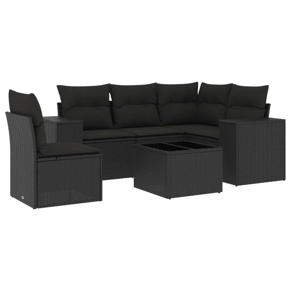 Set Divano da Giardino 6 pz con Cuscini Nero in Polyrattan