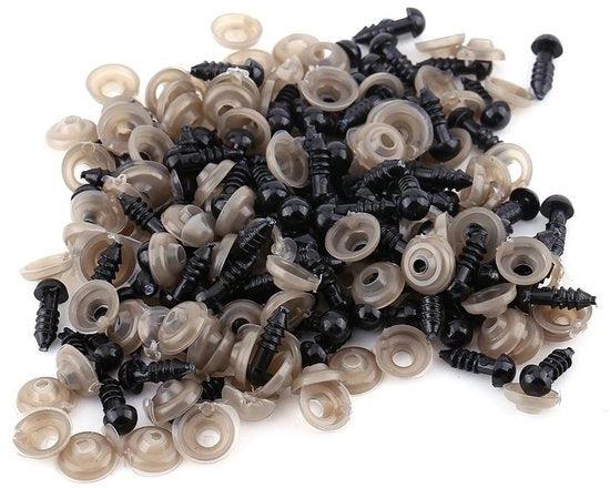 Occhi di Sicurezza in Plastica 100 pezzi - Occhi di Animali Neri in Plastica - Chiavi a Slitta - Leggero e Duraturo - Facile da Utilizzare