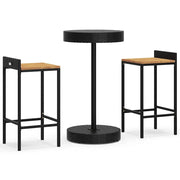 Set Bar Giardino 3 pz | Set Salotto da Giardino Nero Polyrattan e Legno Massello Acacia