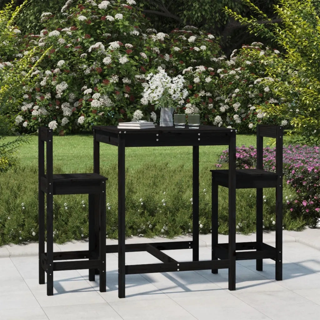 Set Bar da Giardino 3 pz | Set Salotto da Giardino Nero in Legno Massello di Pino