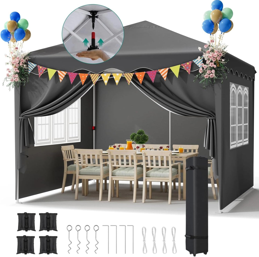 Gazebo 3x3 Pieghevole Impermeabile, Esterno Resistente Con 4 PCS Sacchi Di Sabbia, UV 50+, 4 Pareti Laterali - Per Giardino, Campeggio, Festival, Feste Bianco