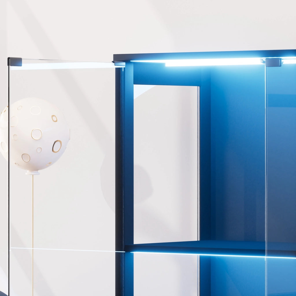 Vetrina in vetro con LED e sensore di movimento, sportelli in vetro, per soggiorno e camera da letto, nero, 80 × 35 × 165 cm
