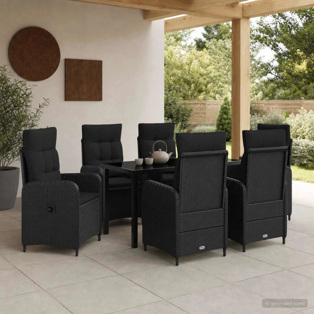 Set da pranzo per esterni 7 pz Nero polyrattan 3422431