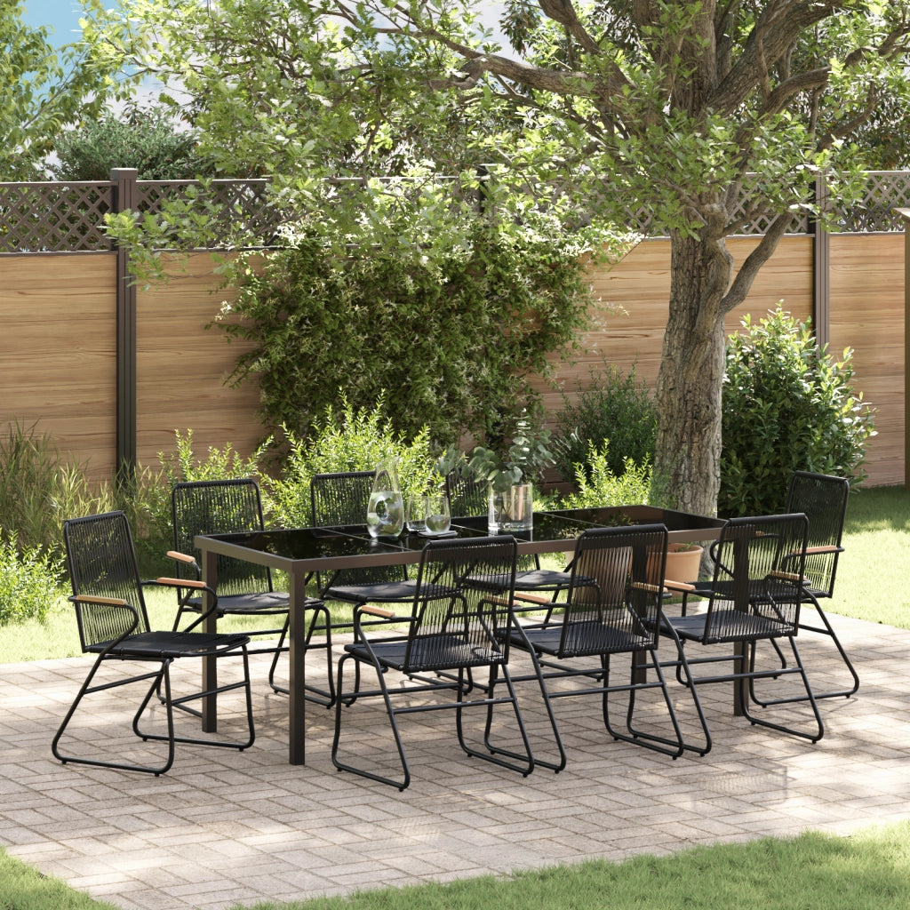 Set di Mobili da Giardino 9 Pezzi Nero Rattan PVC