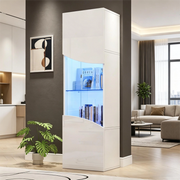 Vetrina con LED e 4 ripiani per soggiorno in truciolare e vetro temperato bianco 35 × 50 × 165 cm