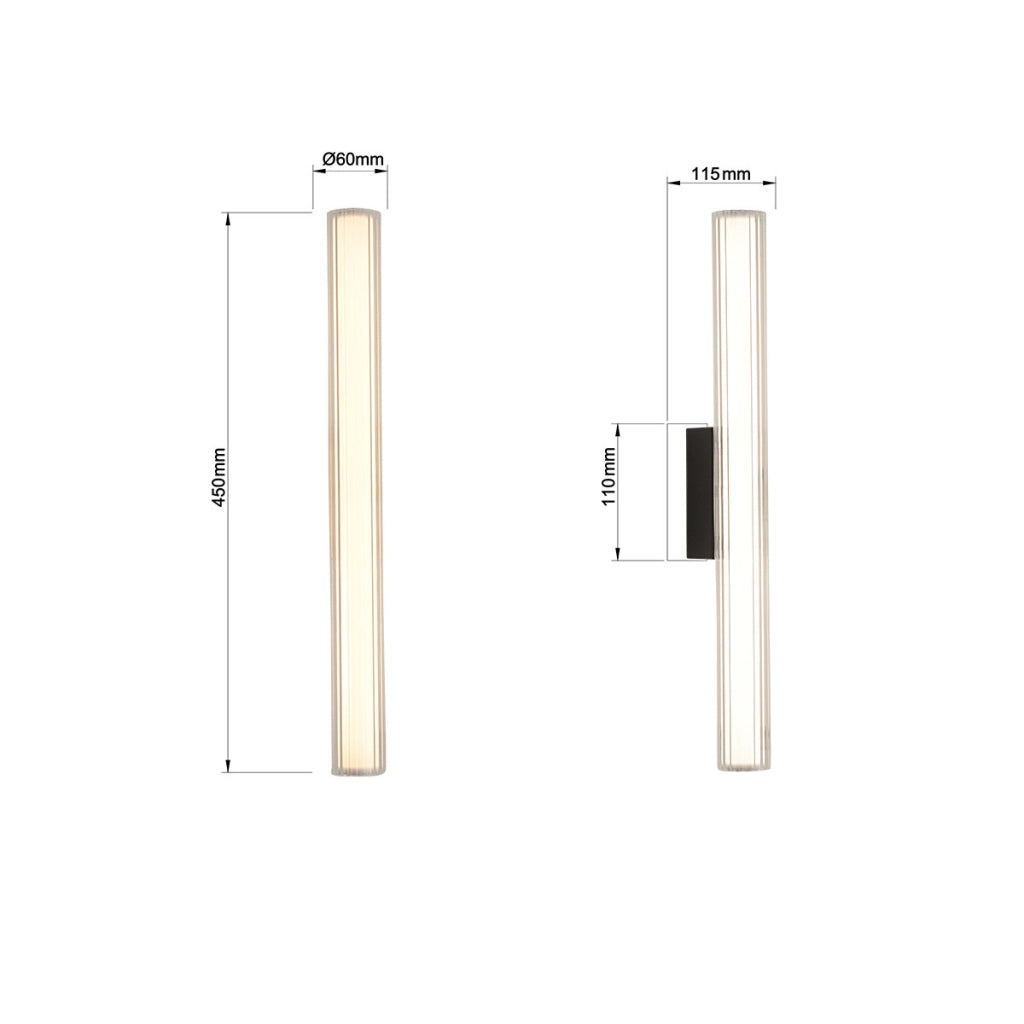 Applique bagno Linea tubo 45cm nera vetro LED CCT IP44