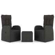 Set Mobili da Giardino 3 pz | Set Salotto da Giardino Nero Polyrattan e Acciaio