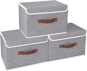 Set di archiviazione da 3 con coperchio - Scatole di tessuto pieghevoli per camera da letto e abbigliamento - Lavabile e duraturo - 38x25x25cm - Grigio